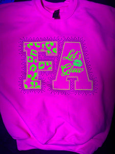 FA Let's Glow! Neon Pink Rhinestone Crew