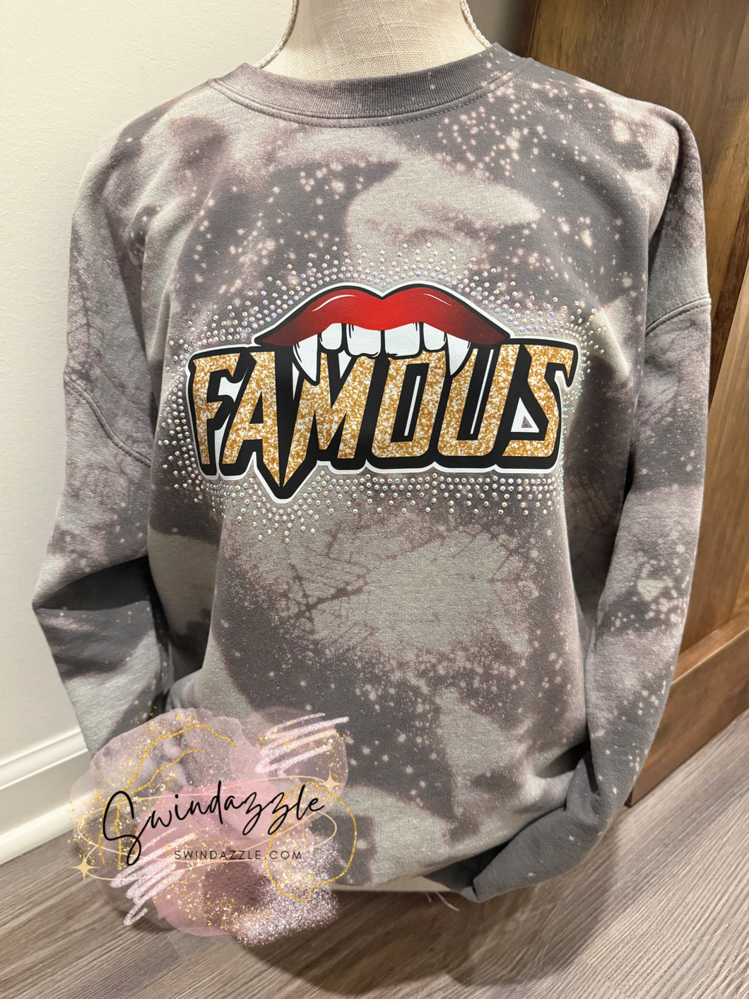 Rhinestone Famous Fang charcoal Bleach Crew