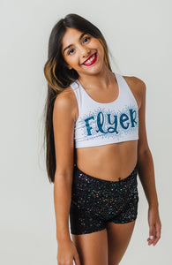 Girls Cheerleading Rhinestone WHITE Sports Bra