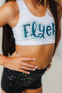 Girls Cheerleading Rhinestone WHITE Sports Bra