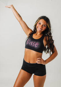 Girls Cheerleading Rhinestone BLACK Sports Bra