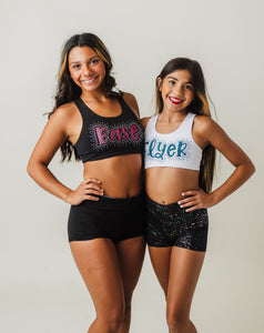 Girls Cheerleading Rhinestone BLACK Sports Bra