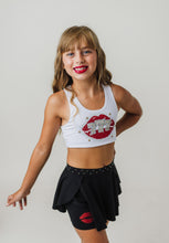 Load image into Gallery viewer, 777 Kiss Rhinestone Practice White Sports bra
