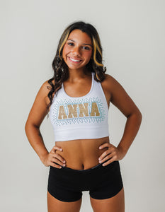 Girls Custom Name Rhinestone Sports Bra