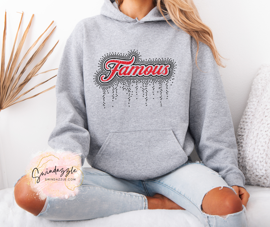 Famous Drip Rhinestone Gray Hoodie