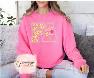 FA Let's Glow! Neon Pink Rhinestone Crew