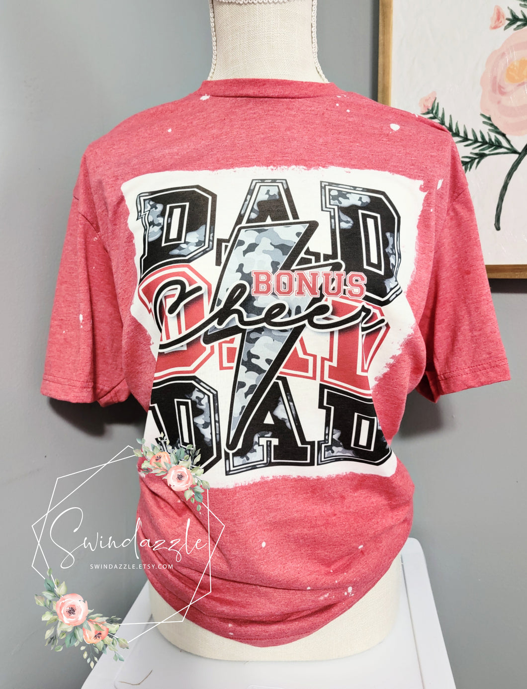 Red and Black Cheer Dad - leopard lightening bolt