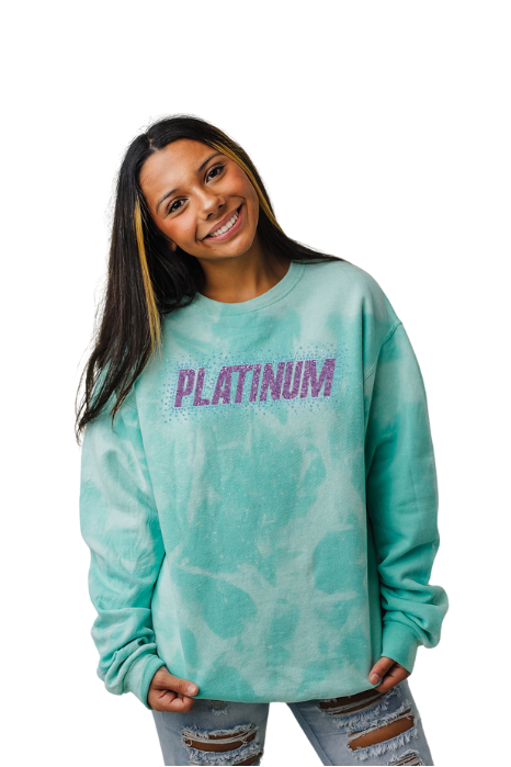 Platinum Mint Rhinestone Bleach Crew