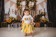 Load image into Gallery viewer, Sunflower and buffalo plaid fabric tutu outfit - first birthday girl
