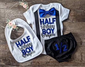 WHOLE SET- Halfway to one - half birthday boy- almost one birthday - 6 months - halfway- other colors available!